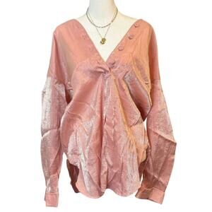 Vintage Victoria's Secret Pink Metallic Shimmer Button Down Blouse Size M/L